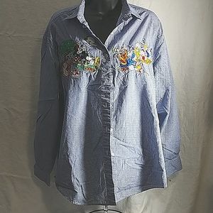 Disney Embroidered Shirt Goofy, Donald and Nephews Band. Long Sleeve Blue